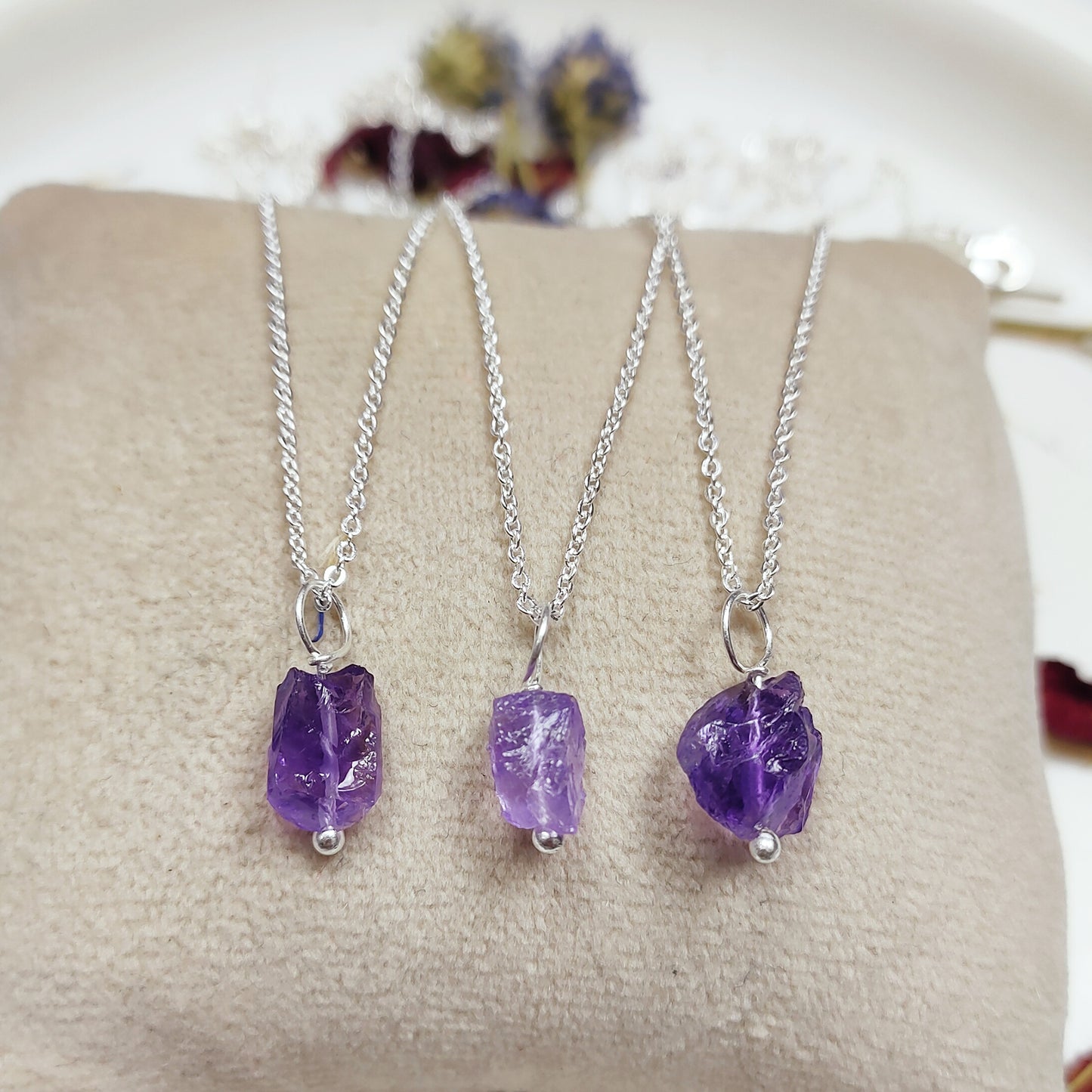 Raw Amethyst Pendant Necklace, 925 Sterling Silver Crystal Jewelry