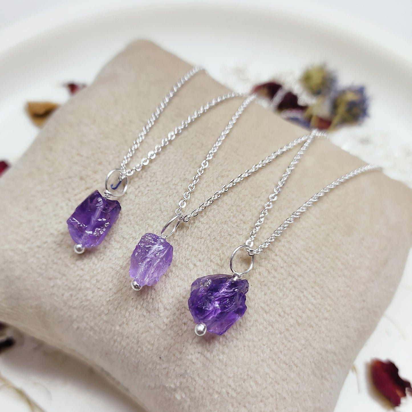 Raw Amethyst Pendant Necklace, 925 Sterling Silver Crystal Jewelry