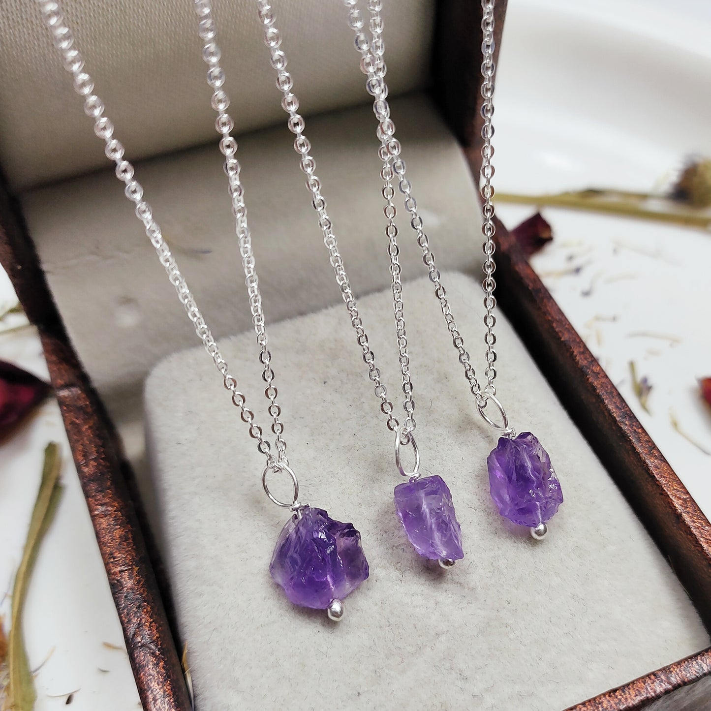 Raw Amethyst Pendant Necklace, 925 Sterling Silver Crystal Jewelry