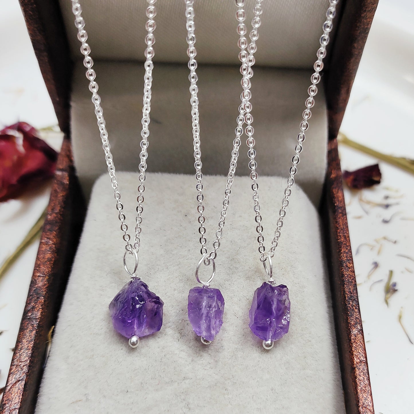 Raw Amethyst Pendant Necklace, 925 Sterling Silver Crystal Jewelry