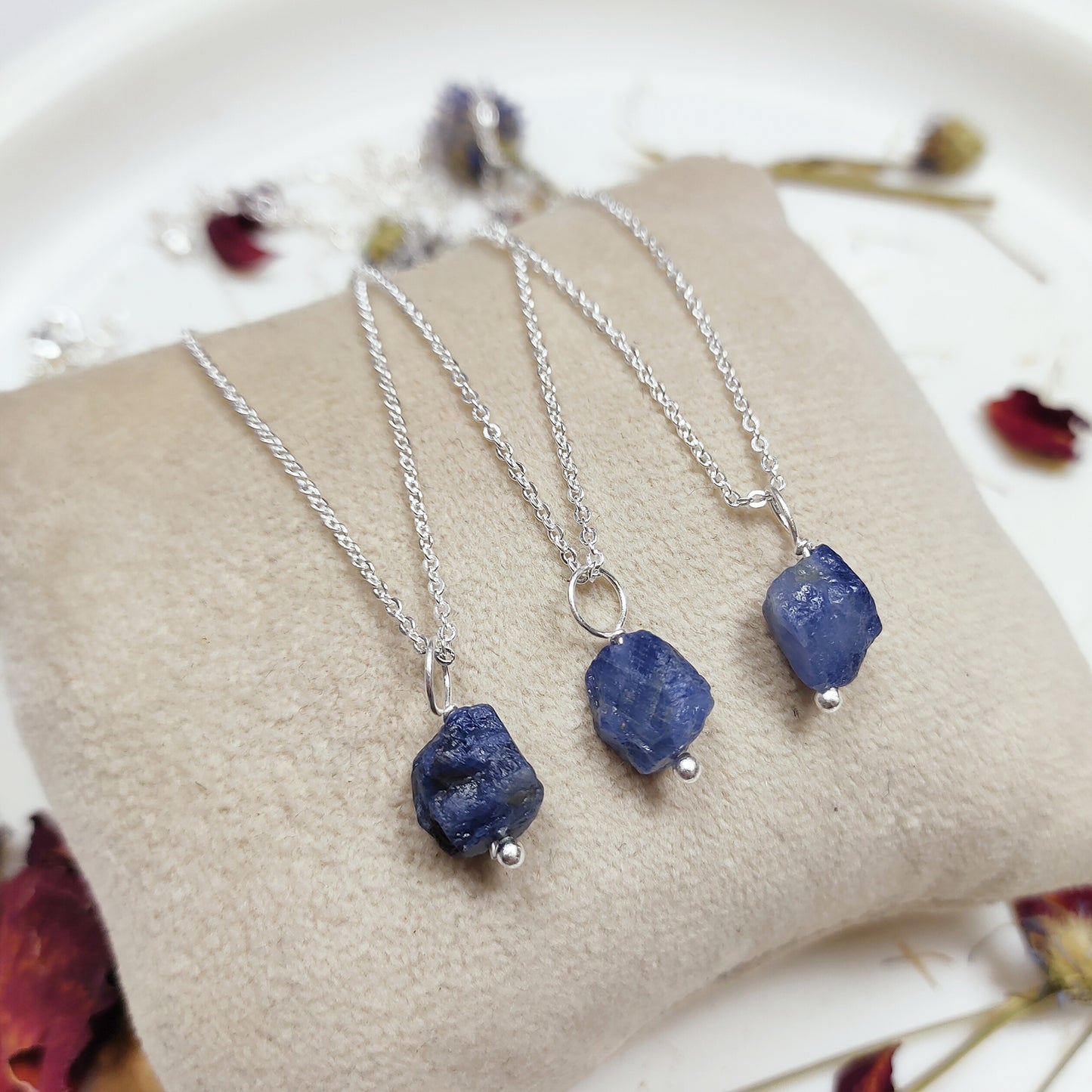 Raw Blue Sapphire Necklace, 925 Sterling Silver Pendant, September Birthstone Jewelry