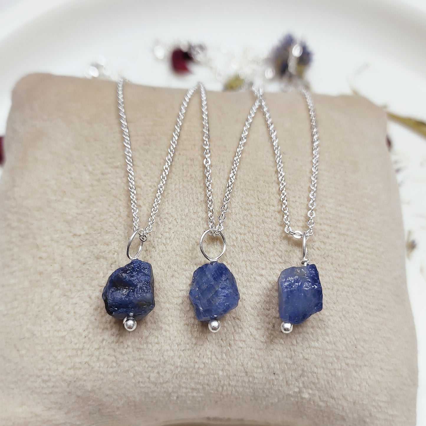 Raw Blue Sapphire Necklace, 925 Sterling Silver Pendant, September Birthstone Jewelry