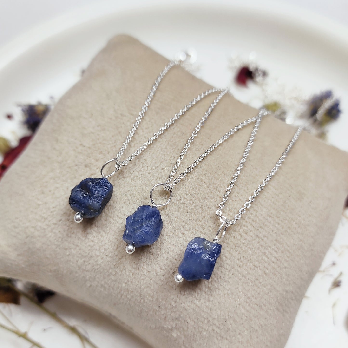 Raw Blue Sapphire Necklace, 925 Sterling Silver Pendant, September Birthstone Jewelry