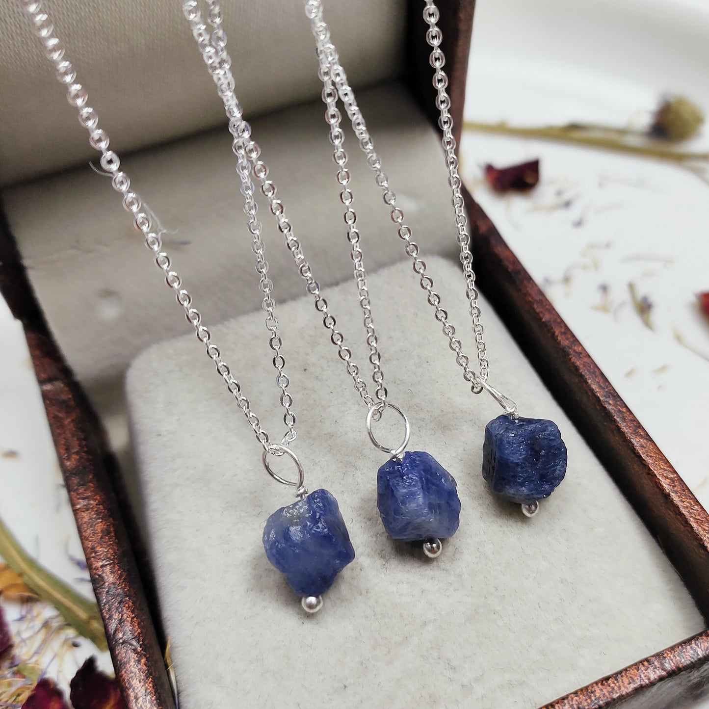 Raw Blue Sapphire Necklace, 925 Sterling Silver Pendant, September Birthstone Jewelry