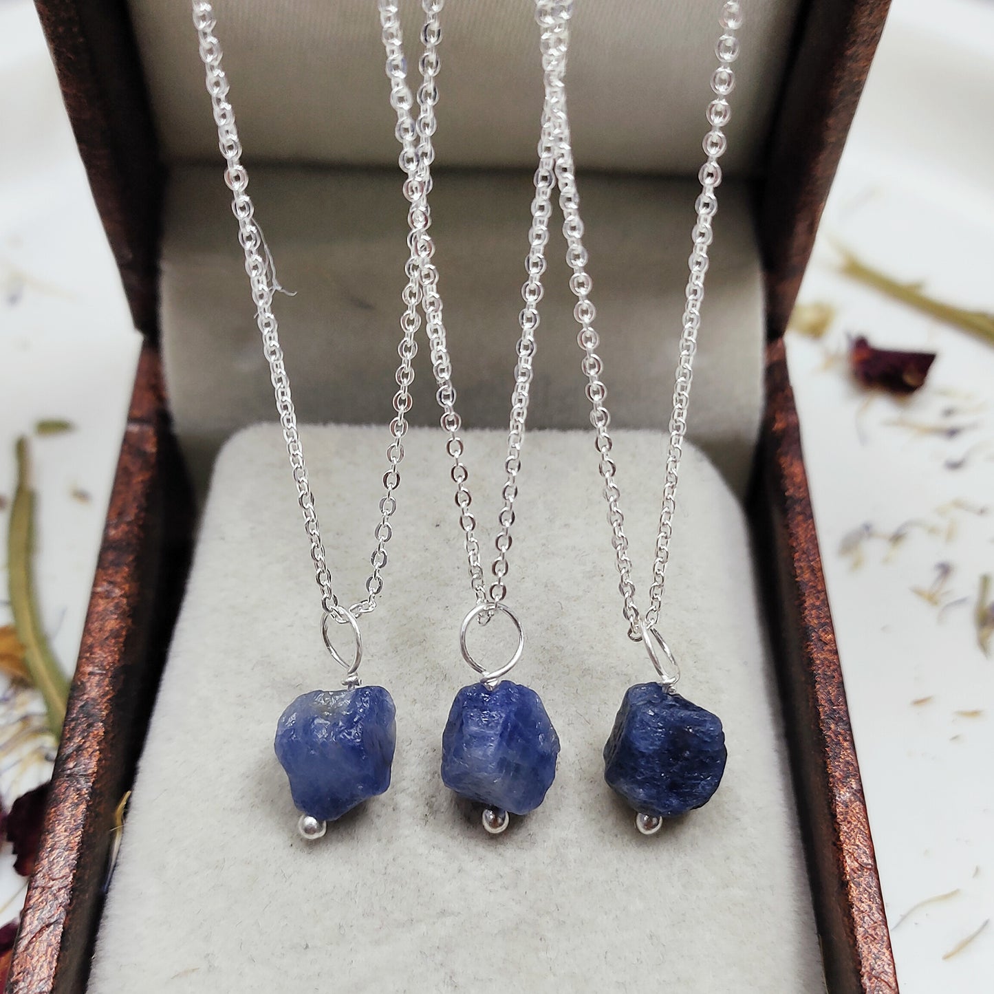 Raw Blue Sapphire Necklace, 925 Sterling Silver Pendant, September Birthstone Jewelry