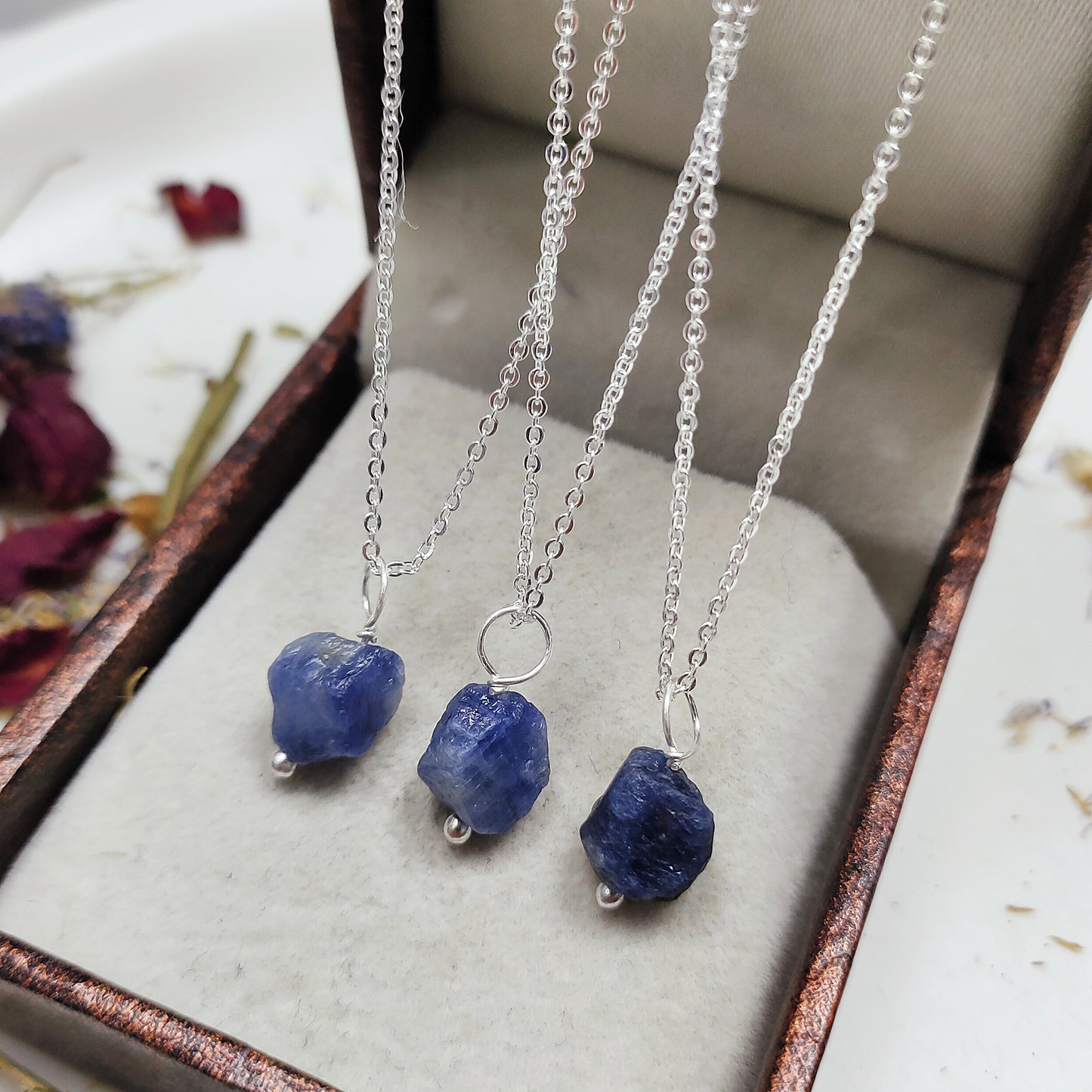 Raw Blue Sapphire Necklace, 925 Sterling Silver Pendant, September Birthstone Jewelry