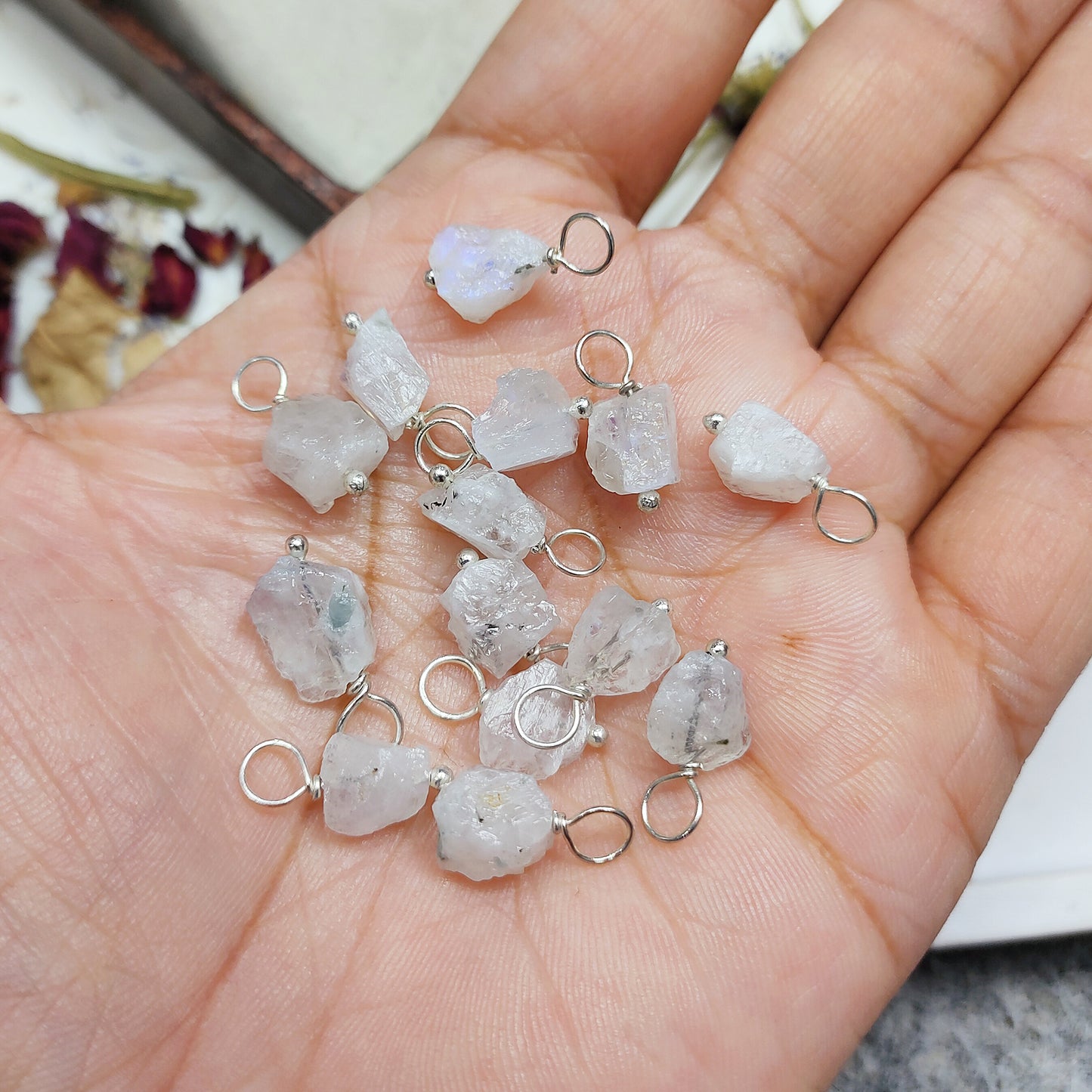 Raw Moonstone Crystal Necklace, Wire Wrapped Silver Jewelry, June Birthstone Gift