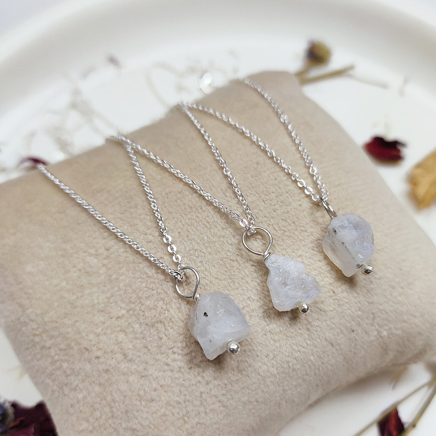 Raw Moonstone Crystal Necklace, Wire Wrapped Silver Jewelry, June Birthstone Gift