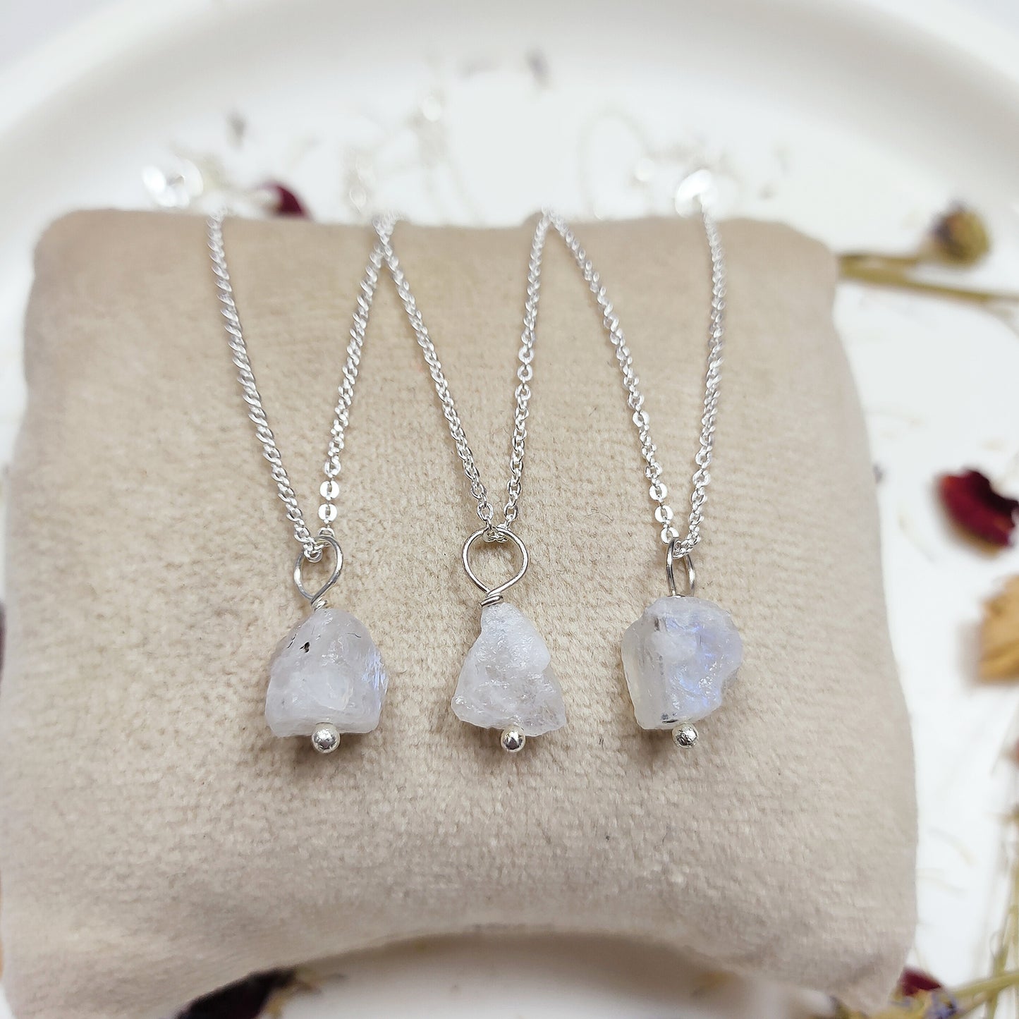 Raw Moonstone Crystal Necklace, Wire Wrapped Silver Jewelry, June Birthstone Gift