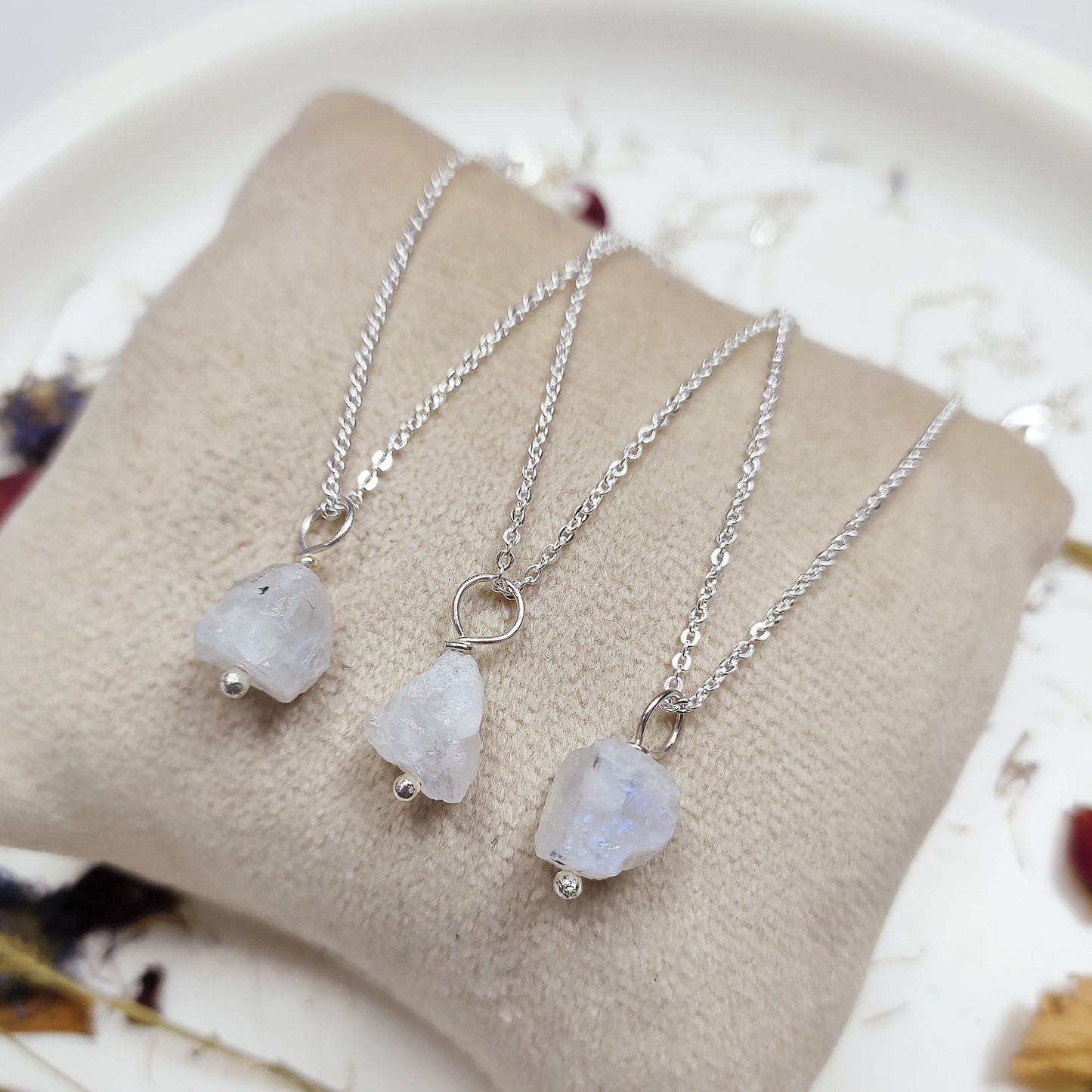 Raw Moonstone Crystal Necklace, Wire Wrapped Silver Jewelry, June Birthstone Gift