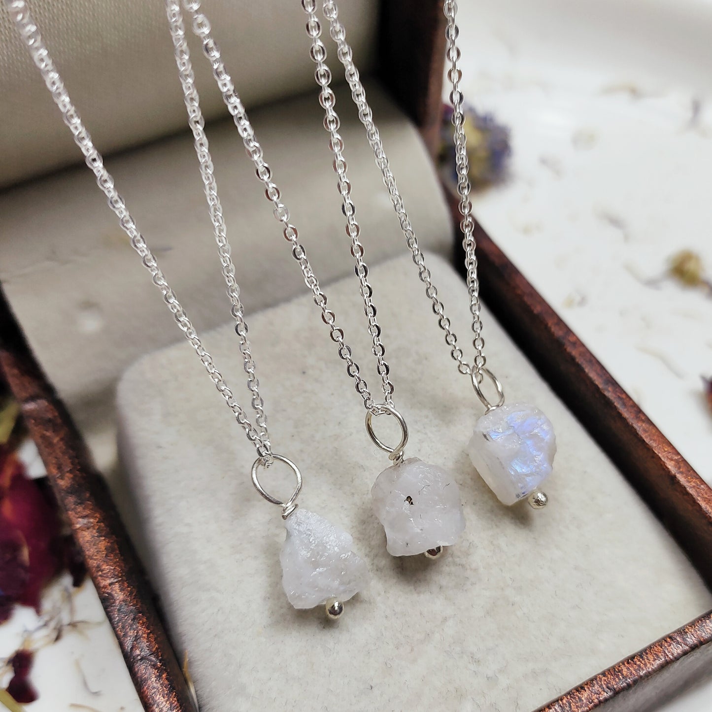 Raw Moonstone Crystal Necklace, Wire Wrapped Silver Jewelry, June Birthstone Gift