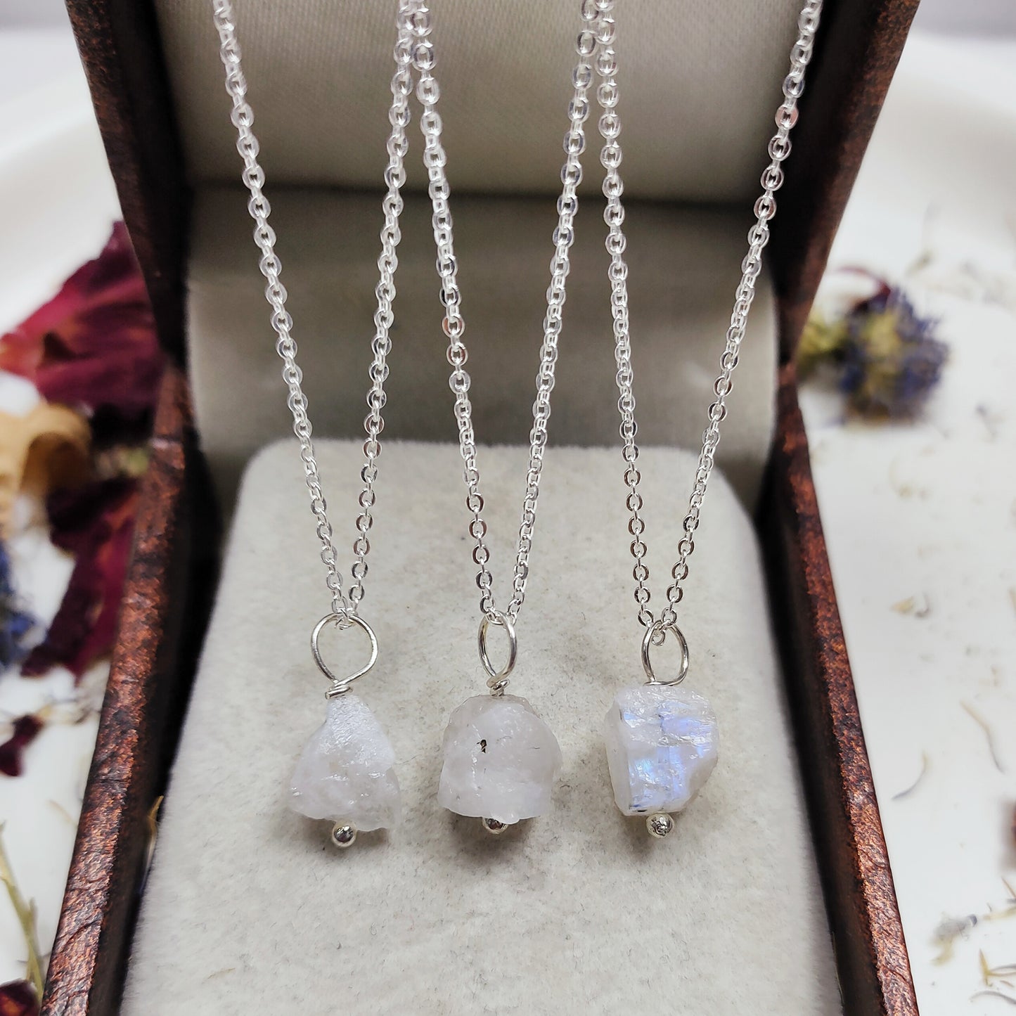 Raw Moonstone Crystal Necklace, Wire Wrapped Silver Jewelry, June Birthstone Gift