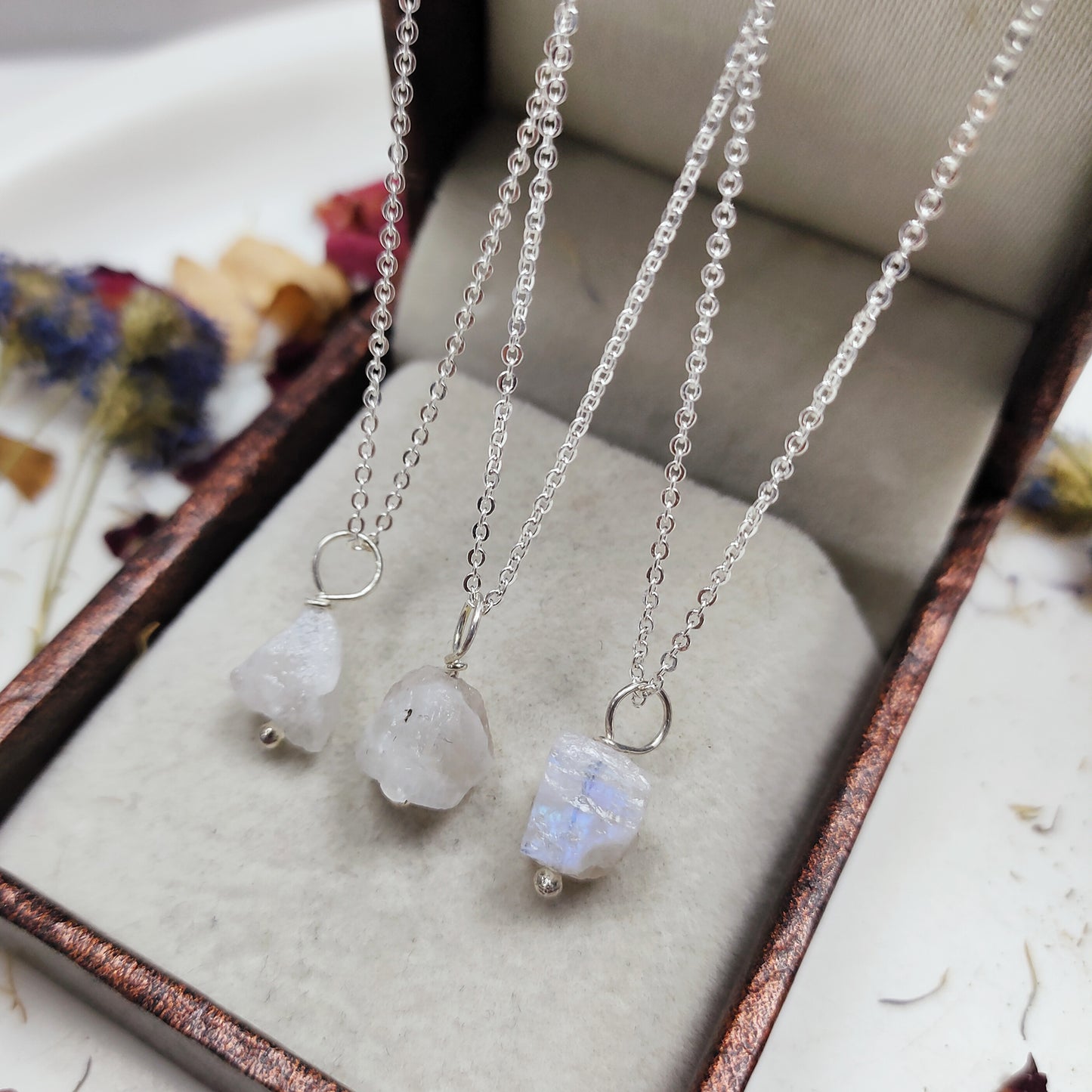 Raw Moonstone Crystal Necklace, Wire Wrapped Silver Jewelry, June Birthstone Gift