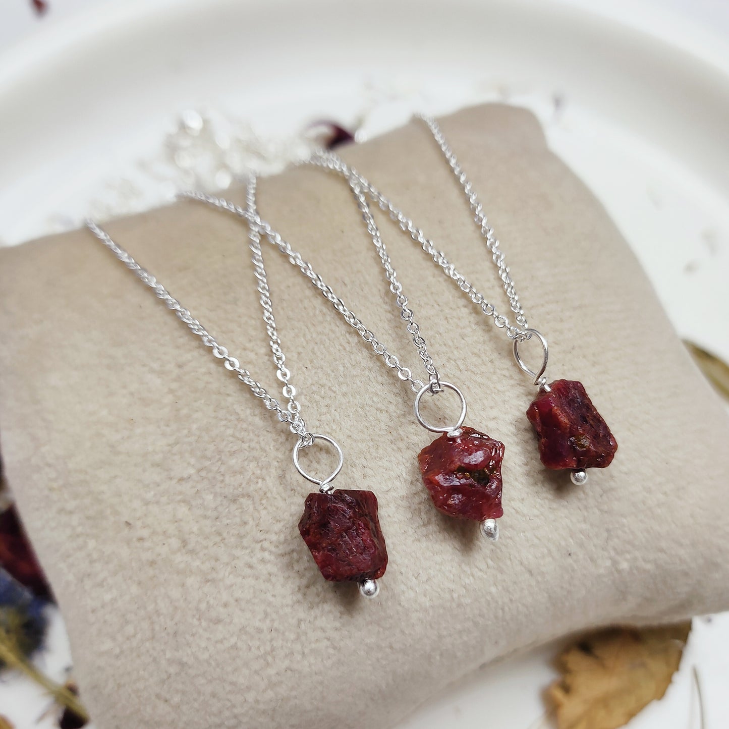 Genuine Raw Ruby Necklace | 925 Sterling Silver | July Birthstone