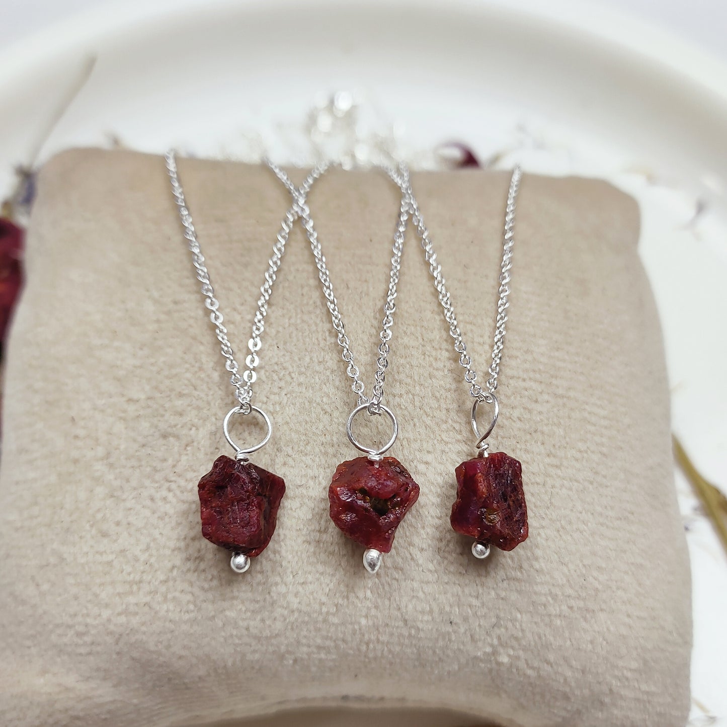 Genuine Raw Ruby Necklace | 925 Sterling Silver | July Birthstone