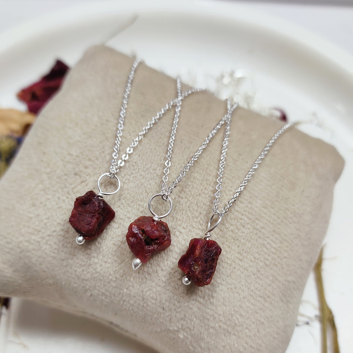 Genuine Raw Ruby Necklace | 925 Sterling Silver | July Birthstone