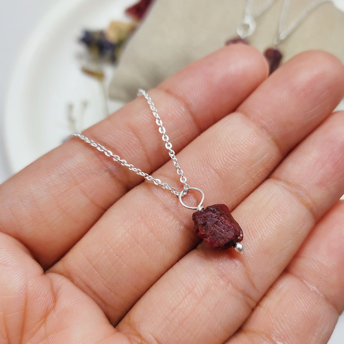 Genuine Raw Ruby Necklace | 925 Sterling Silver | July Birthstone
