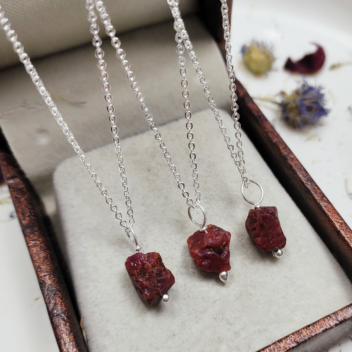 Genuine Raw Ruby Necklace | 925 Sterling Silver | July Birthstone