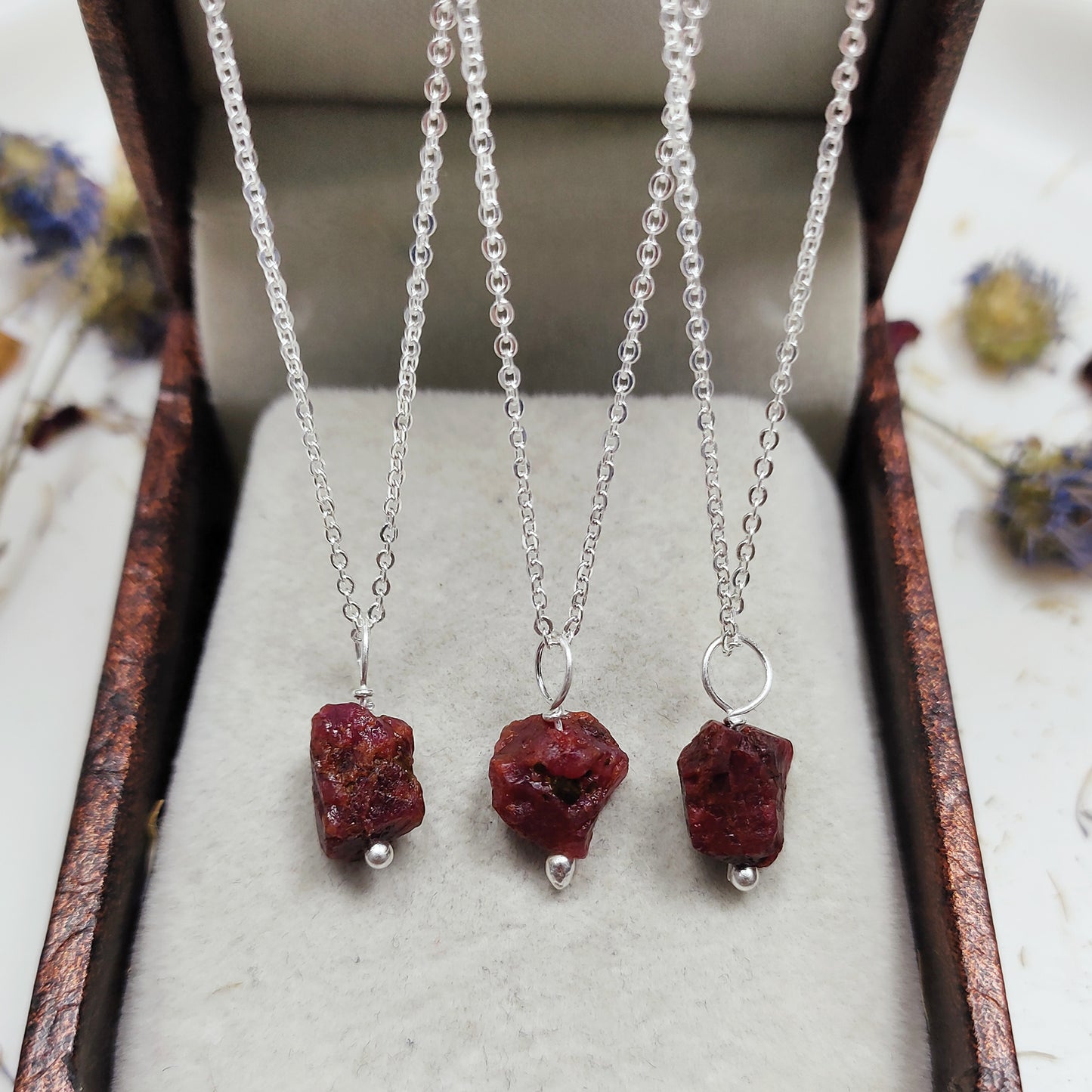 Genuine Raw Ruby Necklace | 925 Sterling Silver | July Birthstone