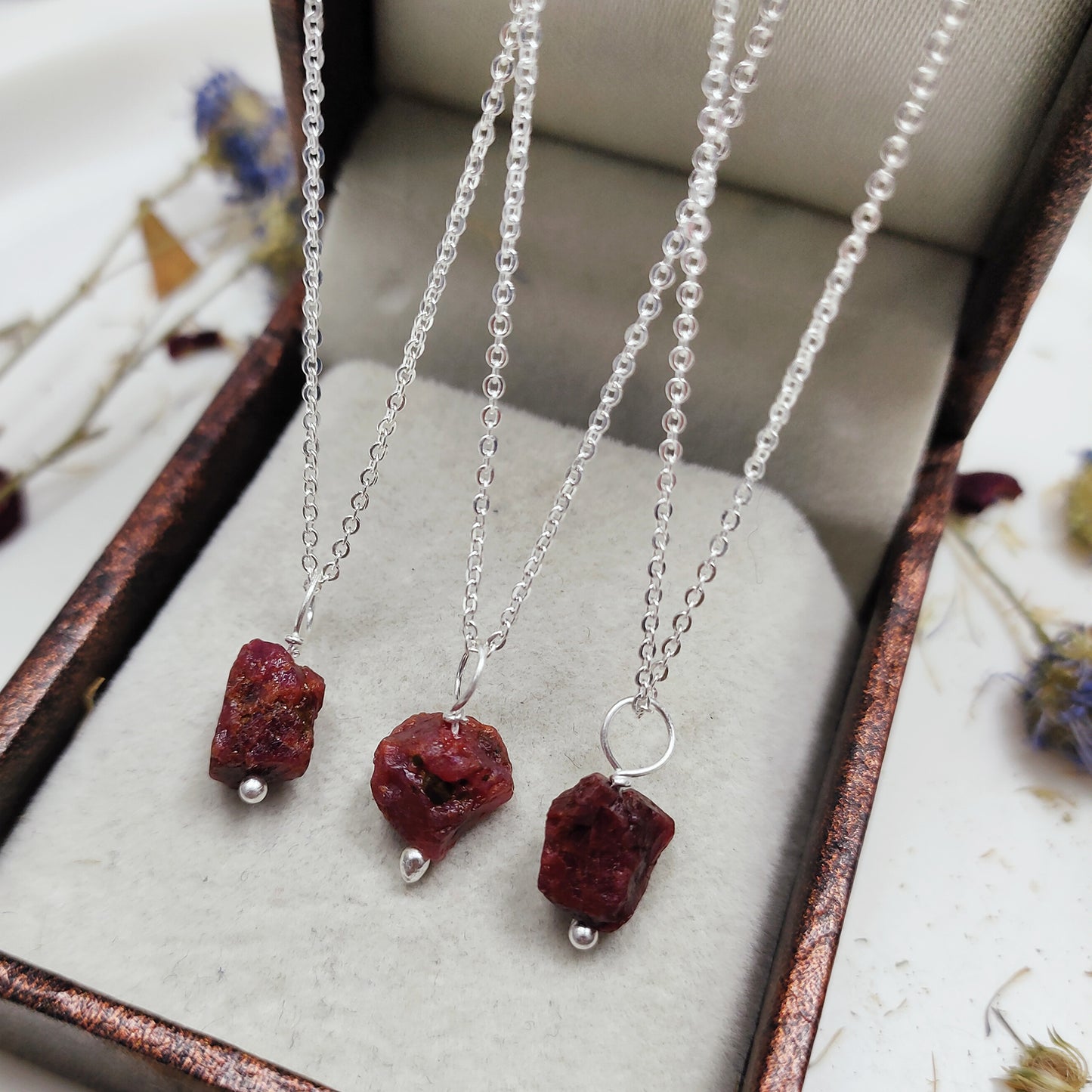 Genuine Raw Ruby Necklace | 925 Sterling Silver | July Birthstone
