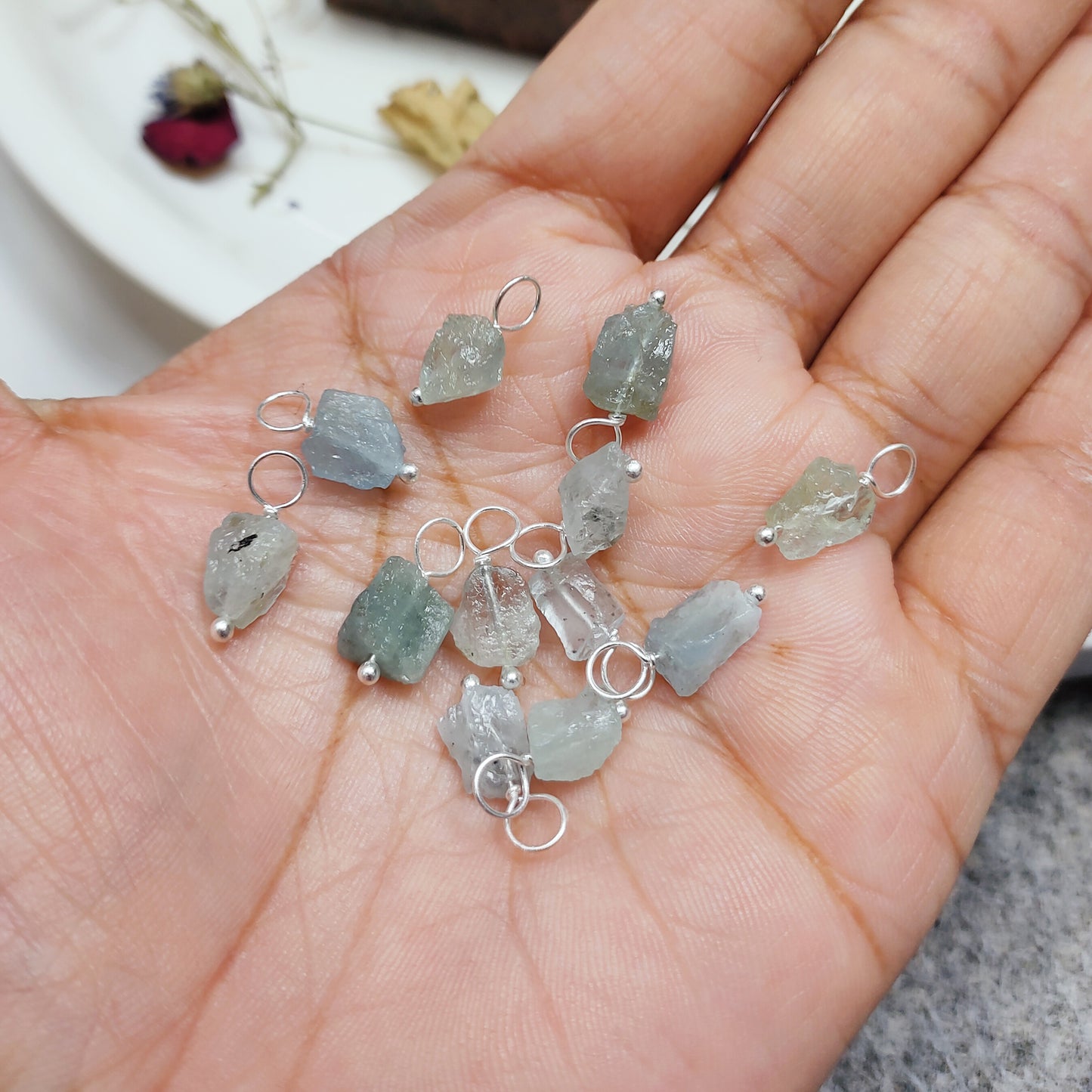Raw Aquamarine Necklace | 925 Solid Silver | Pisces & Aries Gift