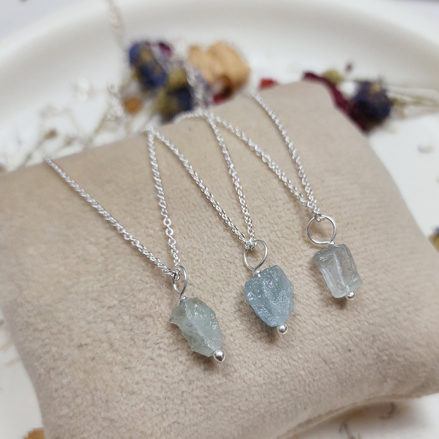 Raw Aquamarine Necklace | 925 Solid Silver | Pisces & Aries Gift