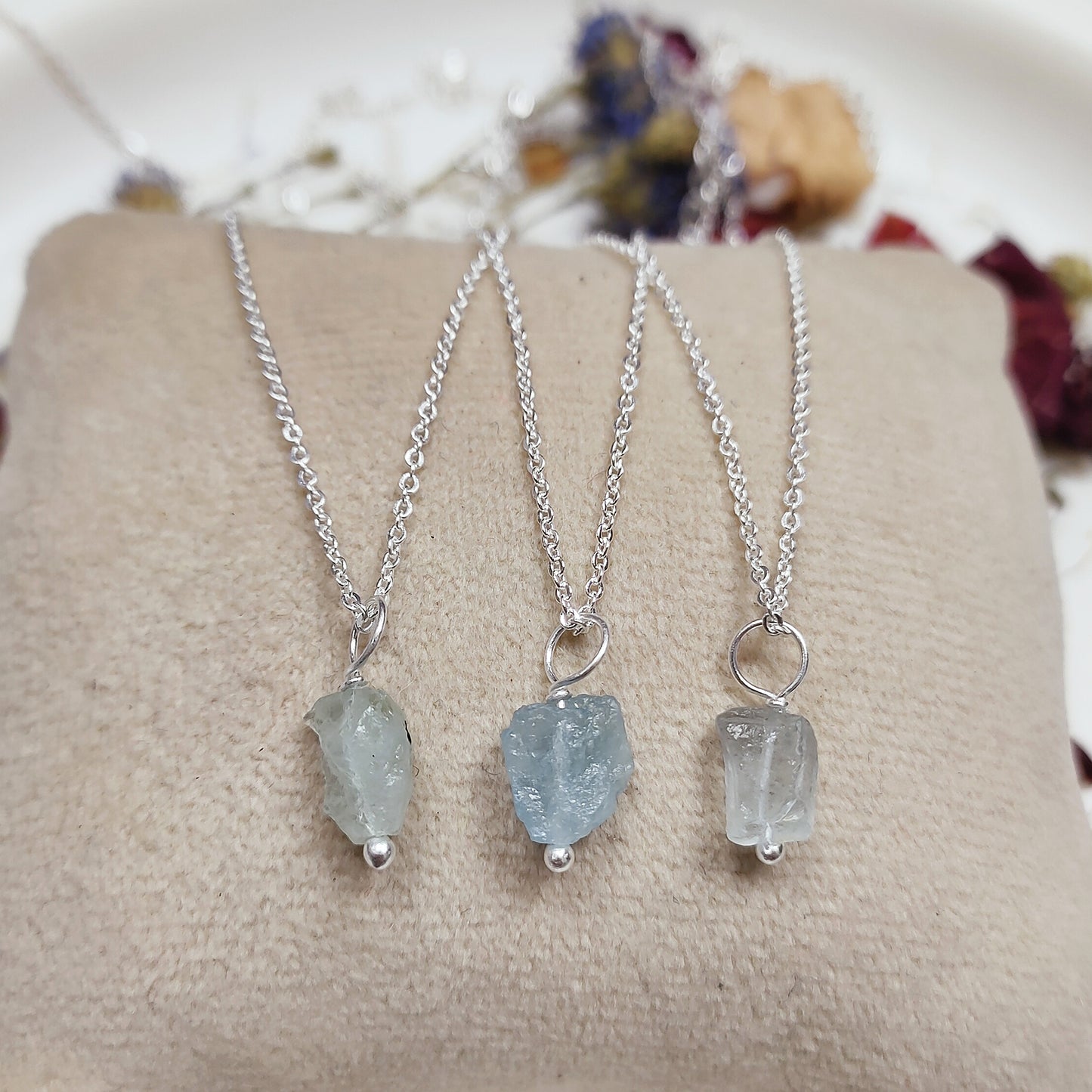Raw Aquamarine Necklace | 925 Solid Silver | Pisces & Aries Gift