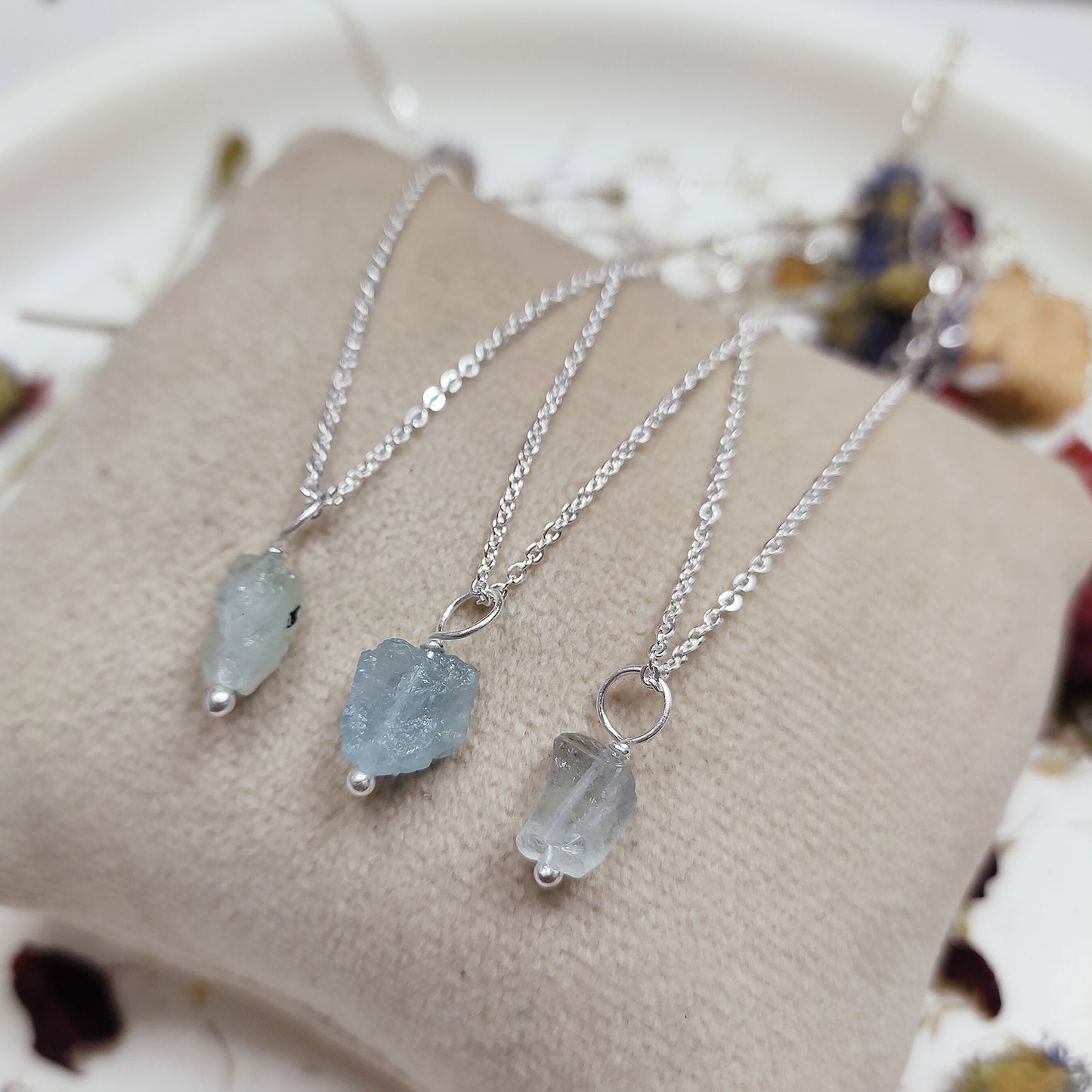 Raw Aquamarine Necklace | 925 Solid Silver | Pisces & Aries Gift