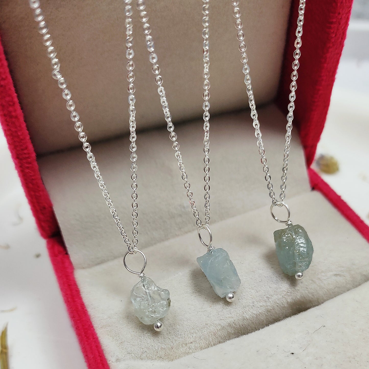 Raw Aquamarine Necklace | 925 Solid Silver | Pisces & Aries Gift