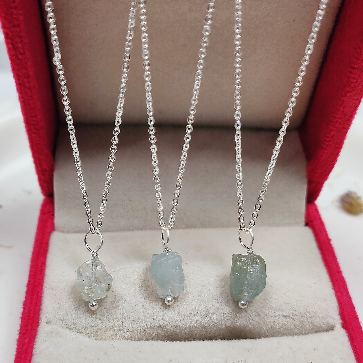Raw Aquamarine Necklace | 925 Solid Silver | Pisces & Aries Gift