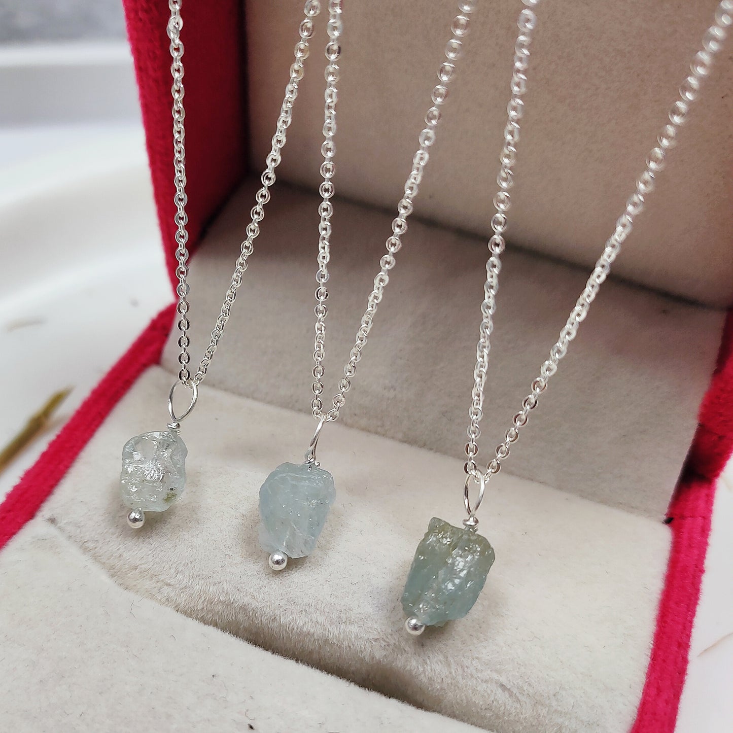 Raw Aquamarine Necklace | 925 Solid Silver | Pisces & Aries Gift