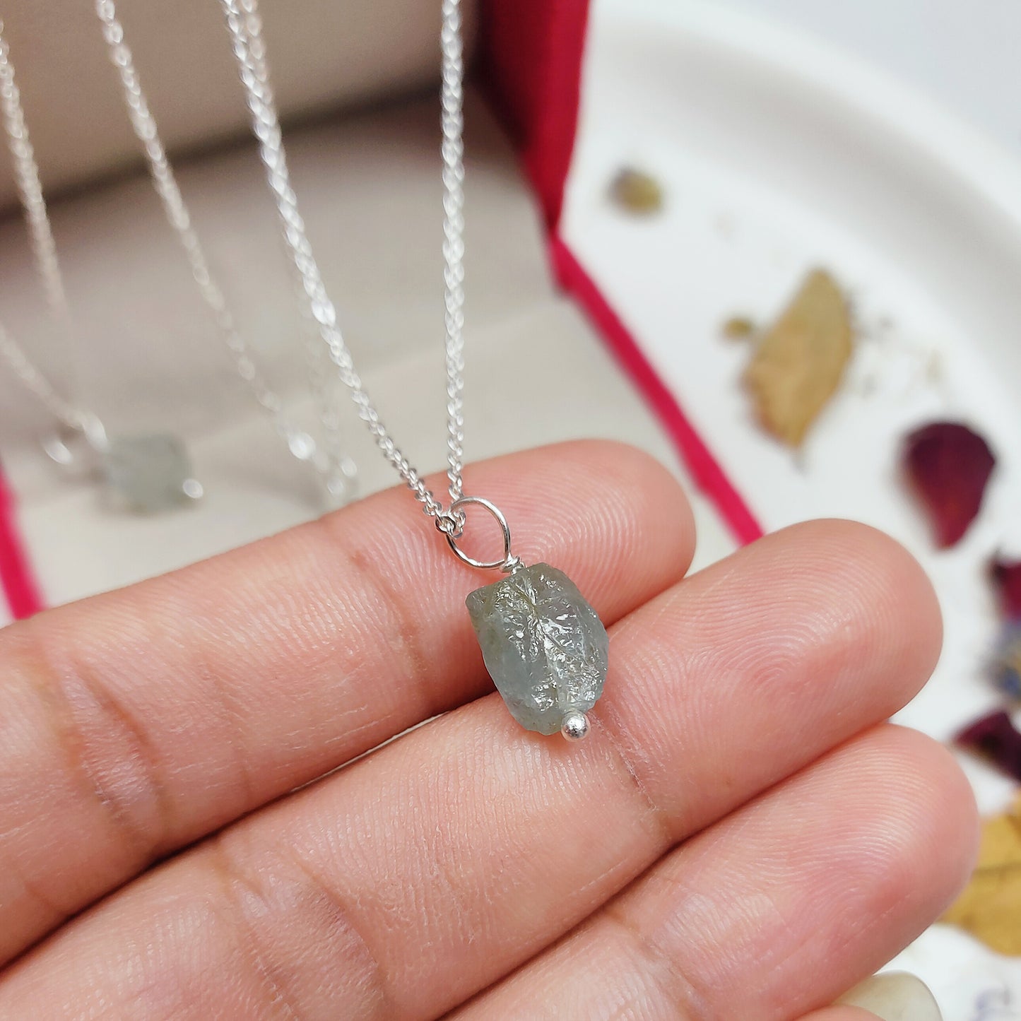 Raw Aquamarine Necklace | 925 Solid Silver | Pisces & Aries Gift