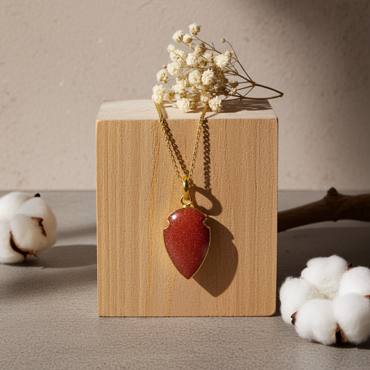 Natural Golden Sandstone Arrowhead Necklace | Handmade Gemstone Jewelry