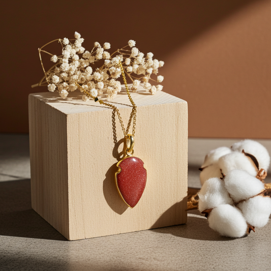 Natural Golden Sandstone Arrowhead Necklace | Handmade Gemstone Jewelry