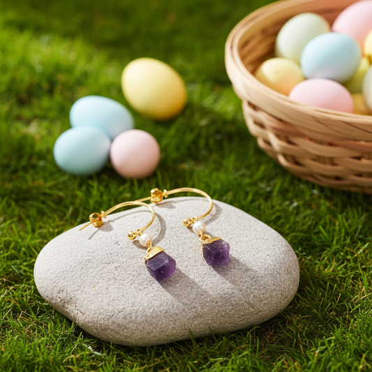 Raw Amethyst Silver Electroplated Earrings| Healing Gemstone Earrings