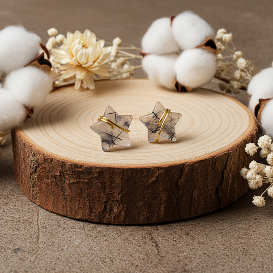 Black Rutilated Quartz Star Studs