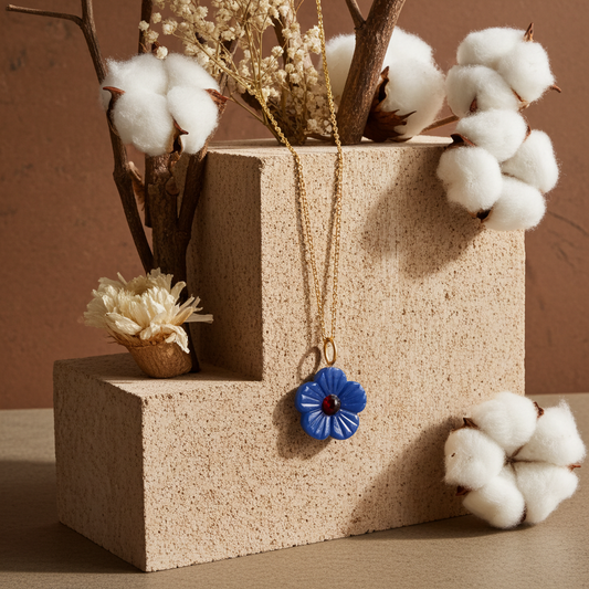 Carved Blue Onyx Flower Necklace