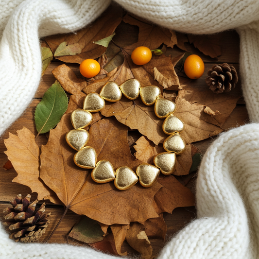 Gold Plated Heart Beaded Bracelet | Dainty Stretch Charm Jewelry