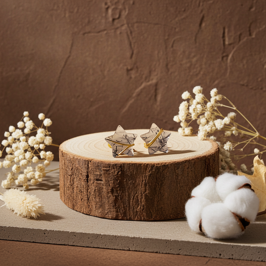 Black Rutilated Quartz Star Studs