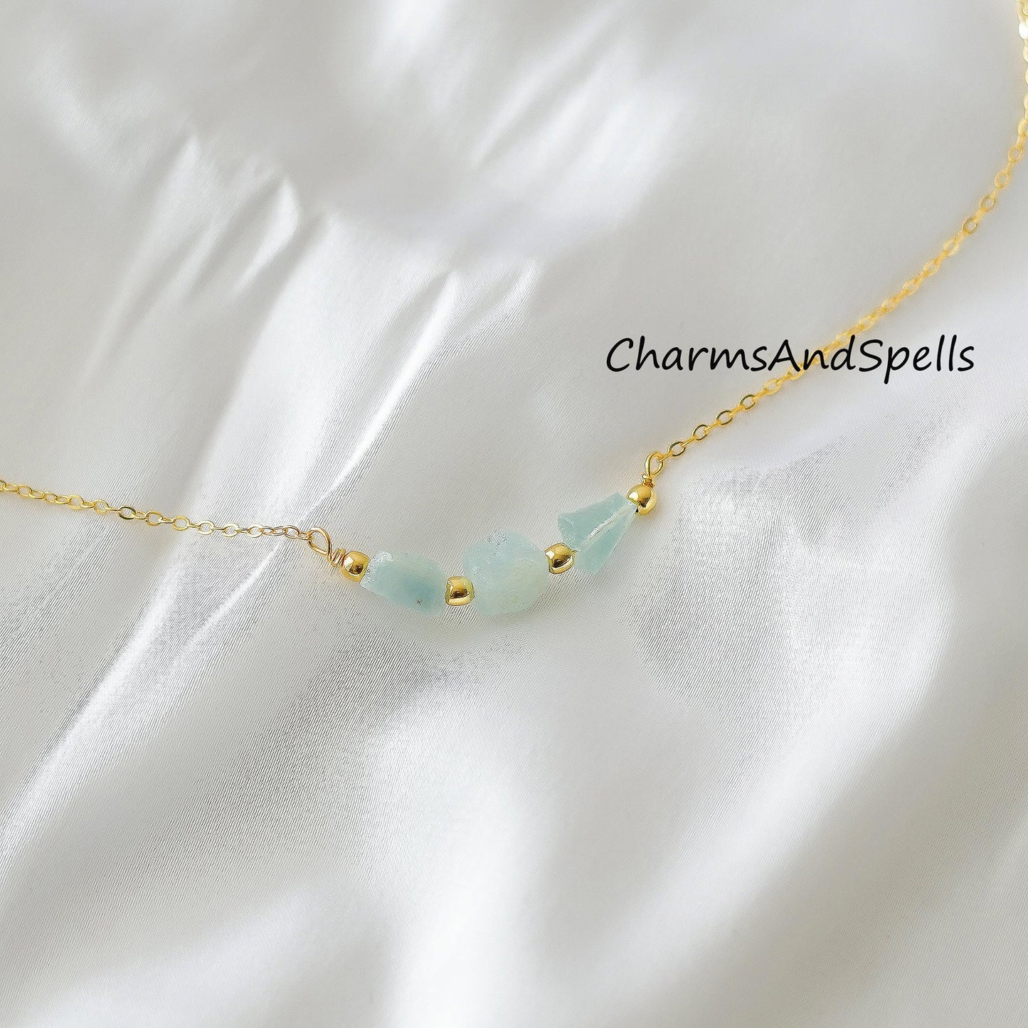 Natural Raw Aquamarine Electroplated Necklace, March Birthstone