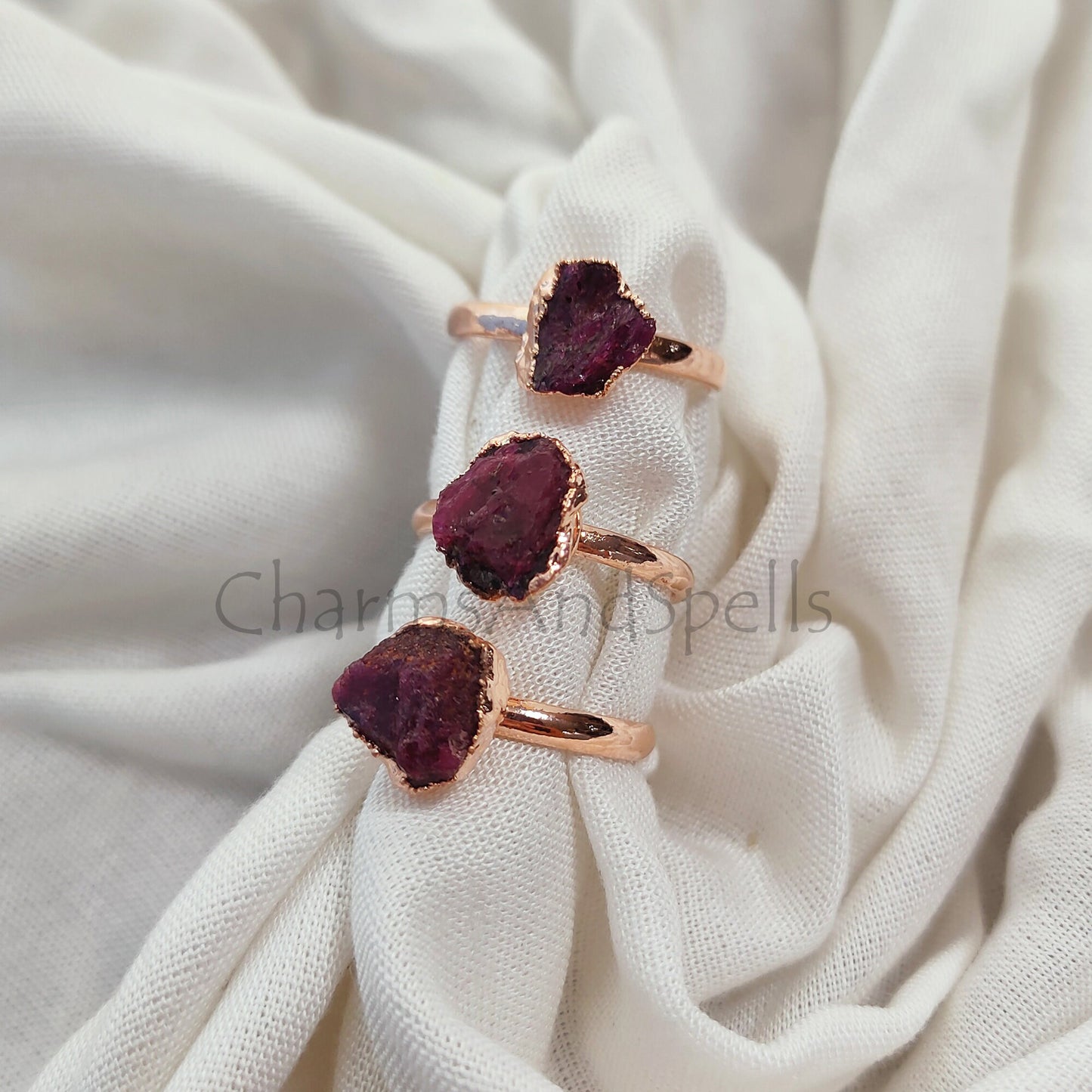 Raw Ruby Ring | Handmade Gold Plated Ring | July Birthstone Jewelry