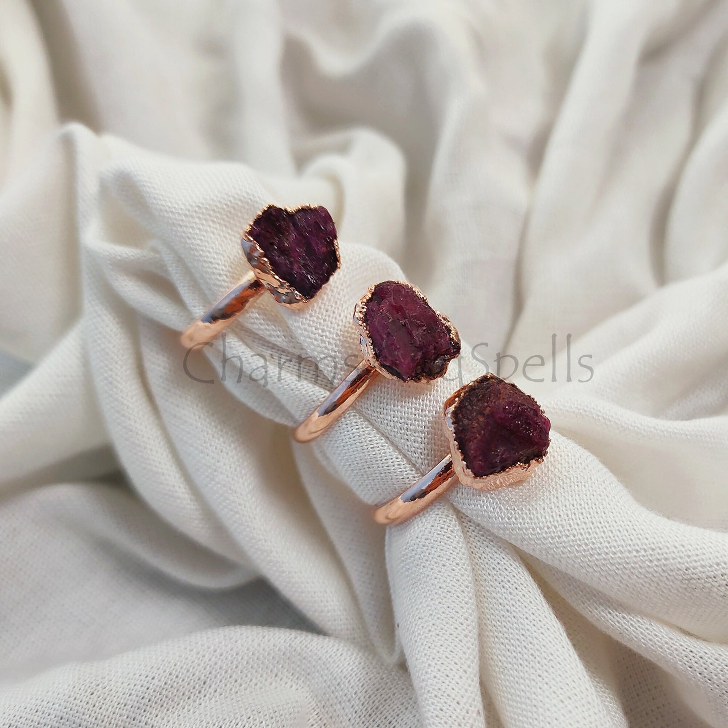 Raw Ruby Ring | Handmade Gold Plated Ring | July Birthstone Jewelry