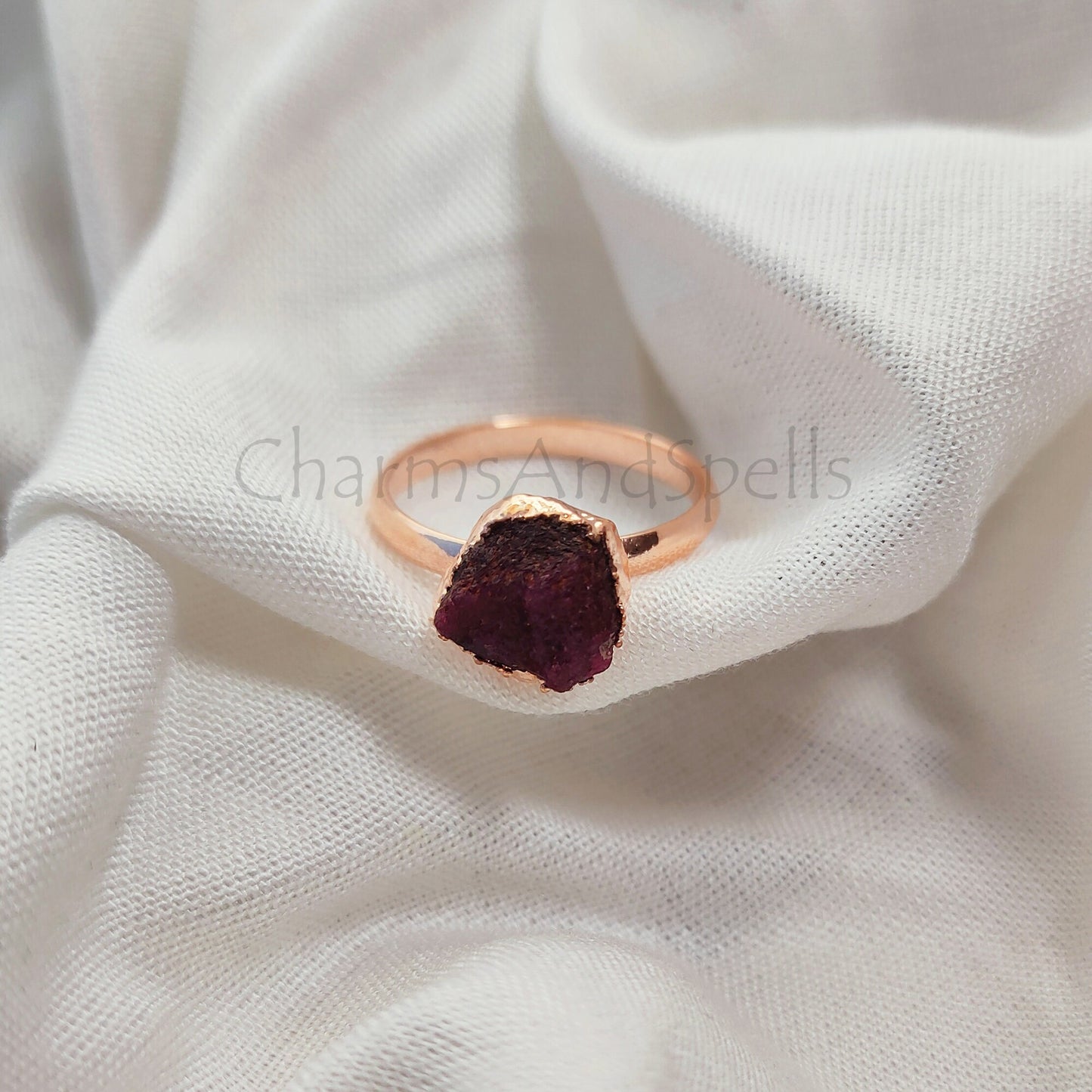 Raw Ruby Ring | Handmade Gold Plated Ring | July Birthstone Jewelry