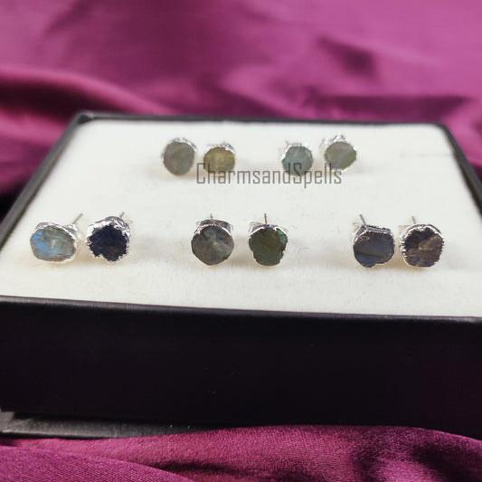 Raw Labradorite Gemstone Stud Earrings