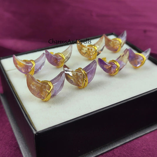Natural Ametrine Moon Stud Earrings