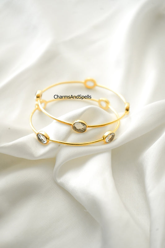 Crystal Bangle | Gold Plated Handmade Jewelry | Adjustable Boho Gift