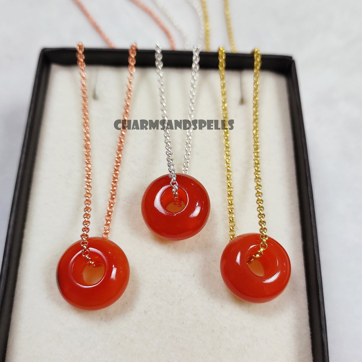 Carnelian Gemstone Donut Necklace | Unique Boho Spinner Jewelry Gift