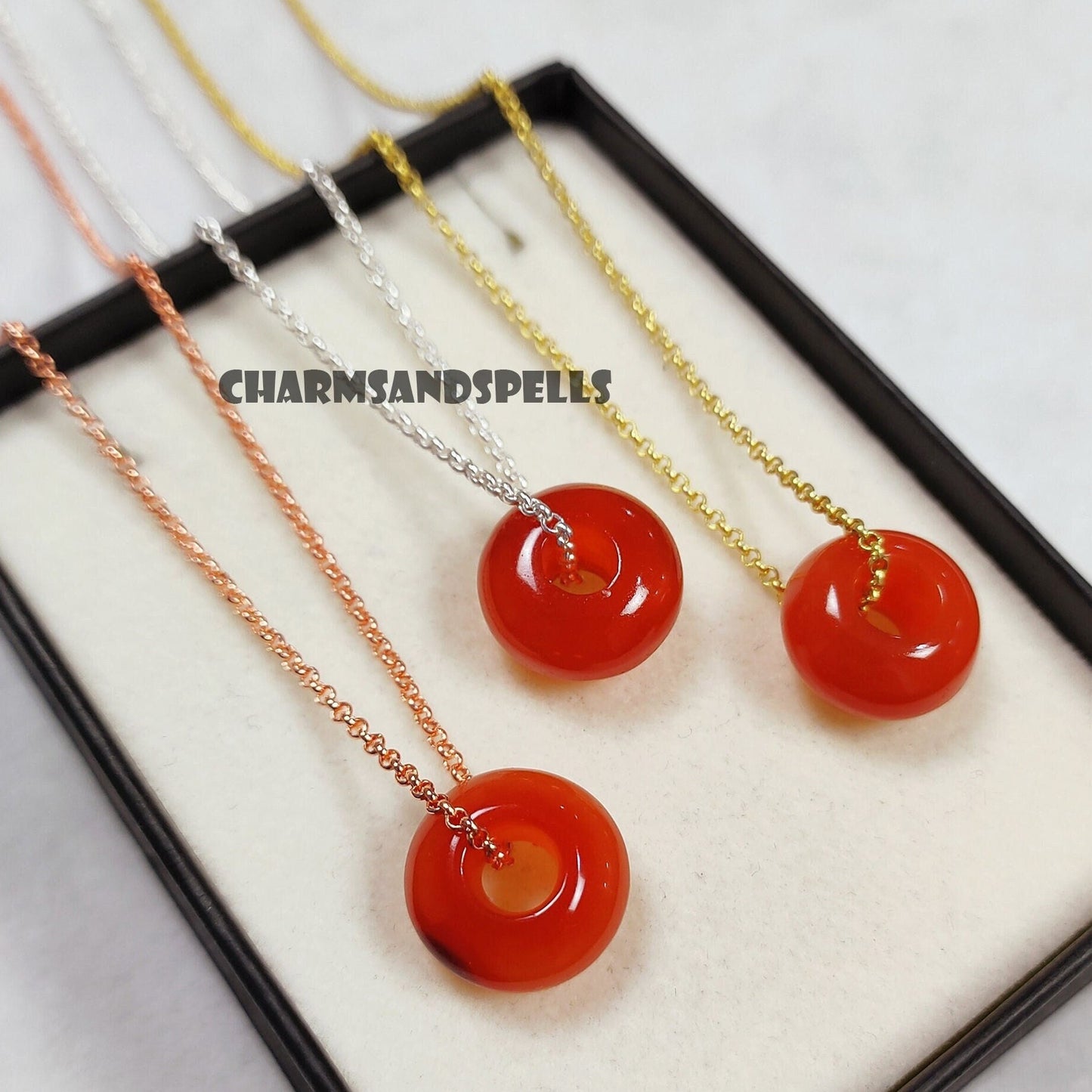 Carnelian Gemstone Donut Necklace | Unique Boho Spinner Jewelry Gift