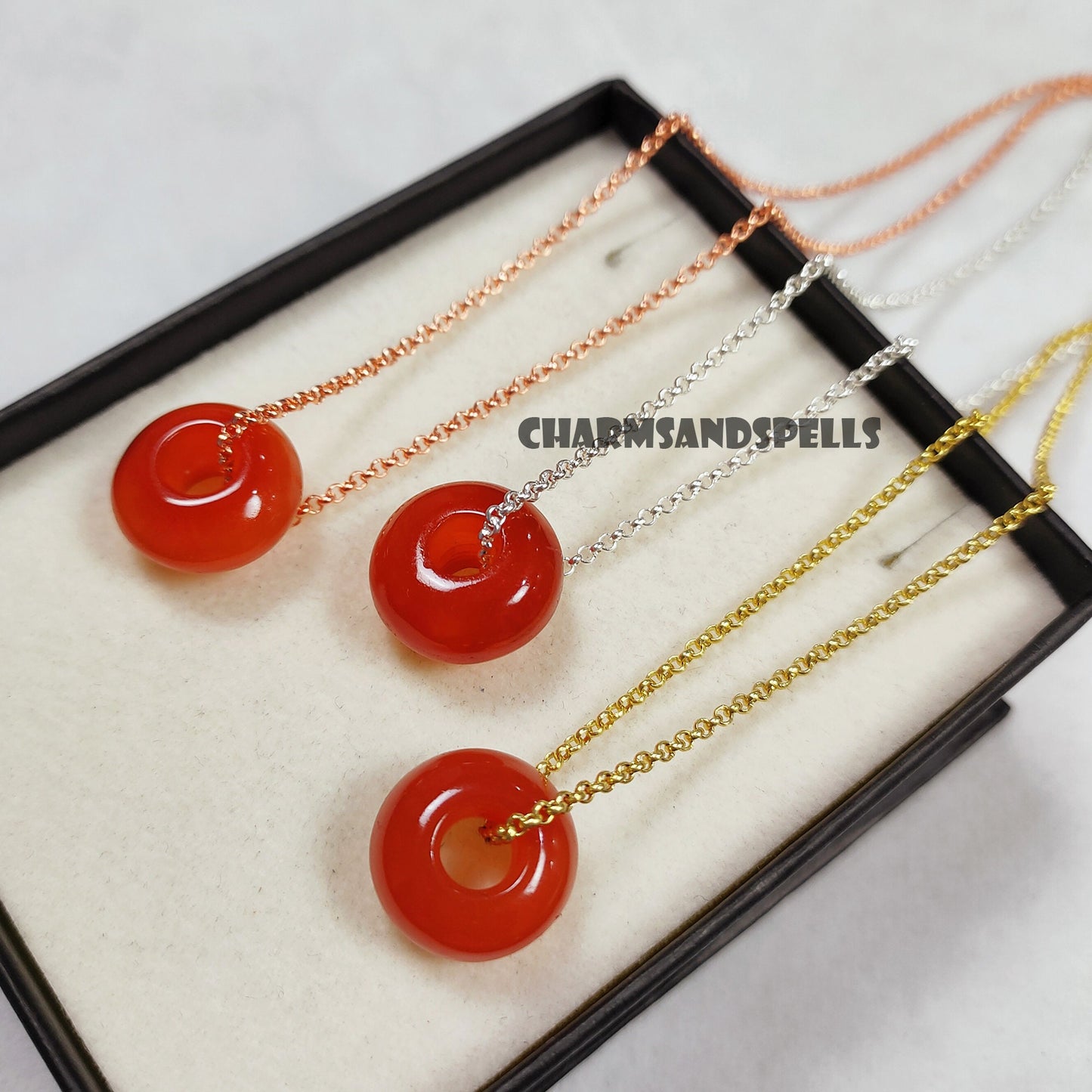 Carnelian Gemstone Donut Necklace | Unique Boho Spinner Jewelry Gift