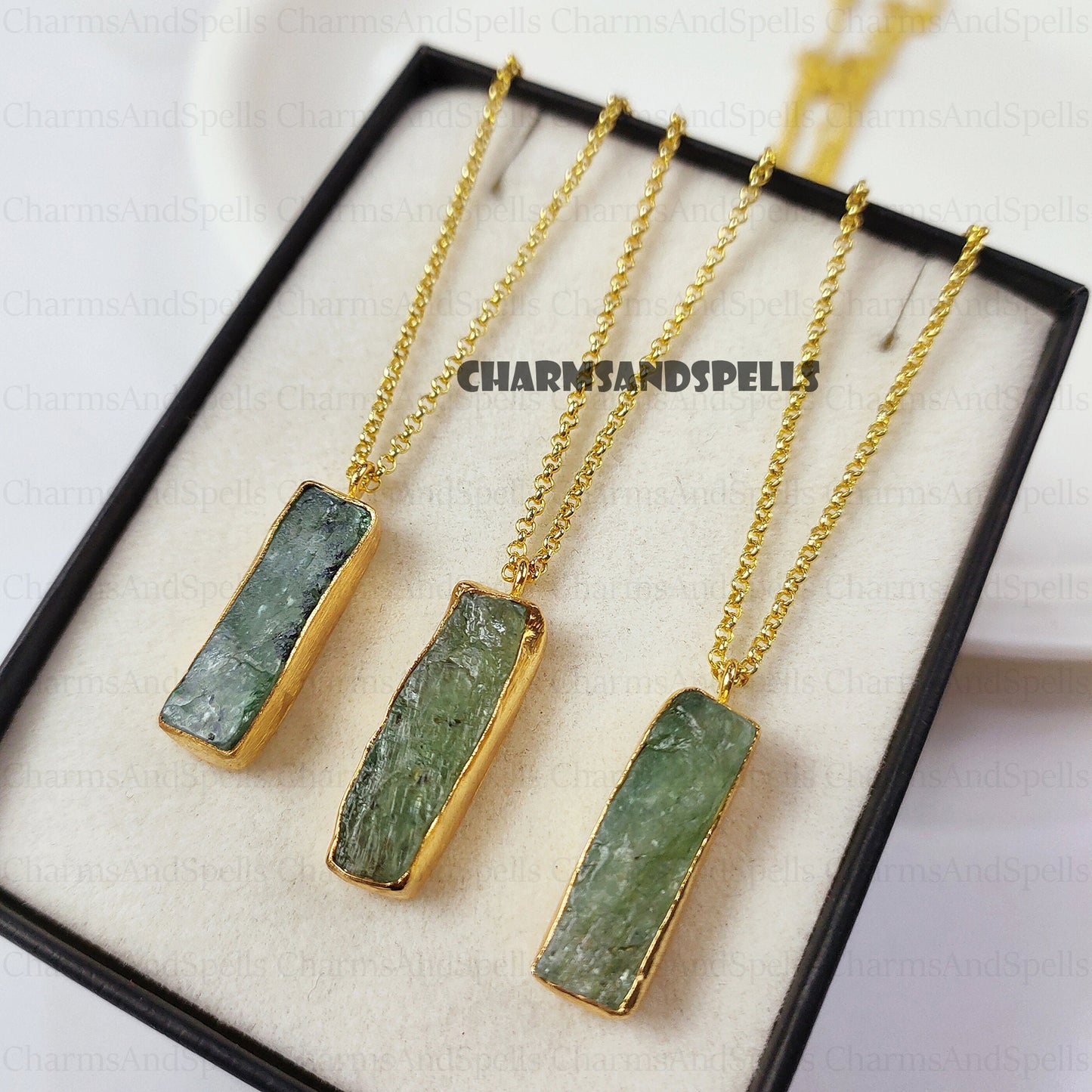 Raw Green Kyanite Necklace | 18k Gold Plated Healing Stone | Jewelry Gift